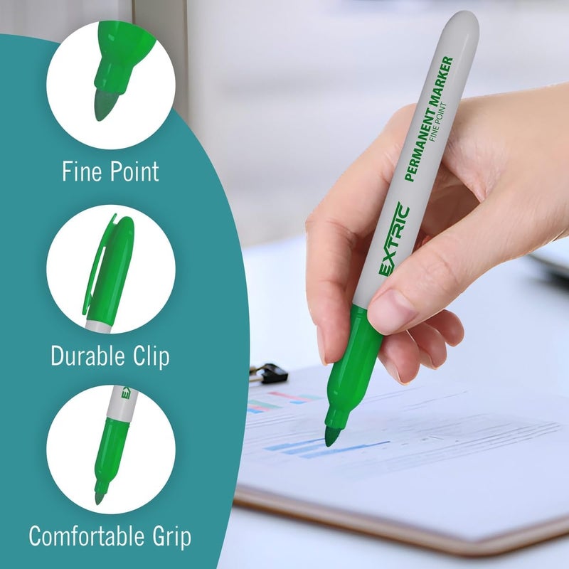 EXTRIC Permanent Markers Green, 12 Count Fine Point Markers, Quick Drying, Works on wood, Paper, Plastic, Metal and Glass, for Home, Office and School - Image 3